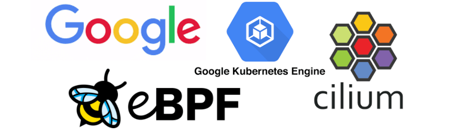 Google, GKE, eBF and Cilium logo.