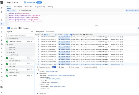 Google Cloud Logging and Cloud Monitoring example with Tetragon